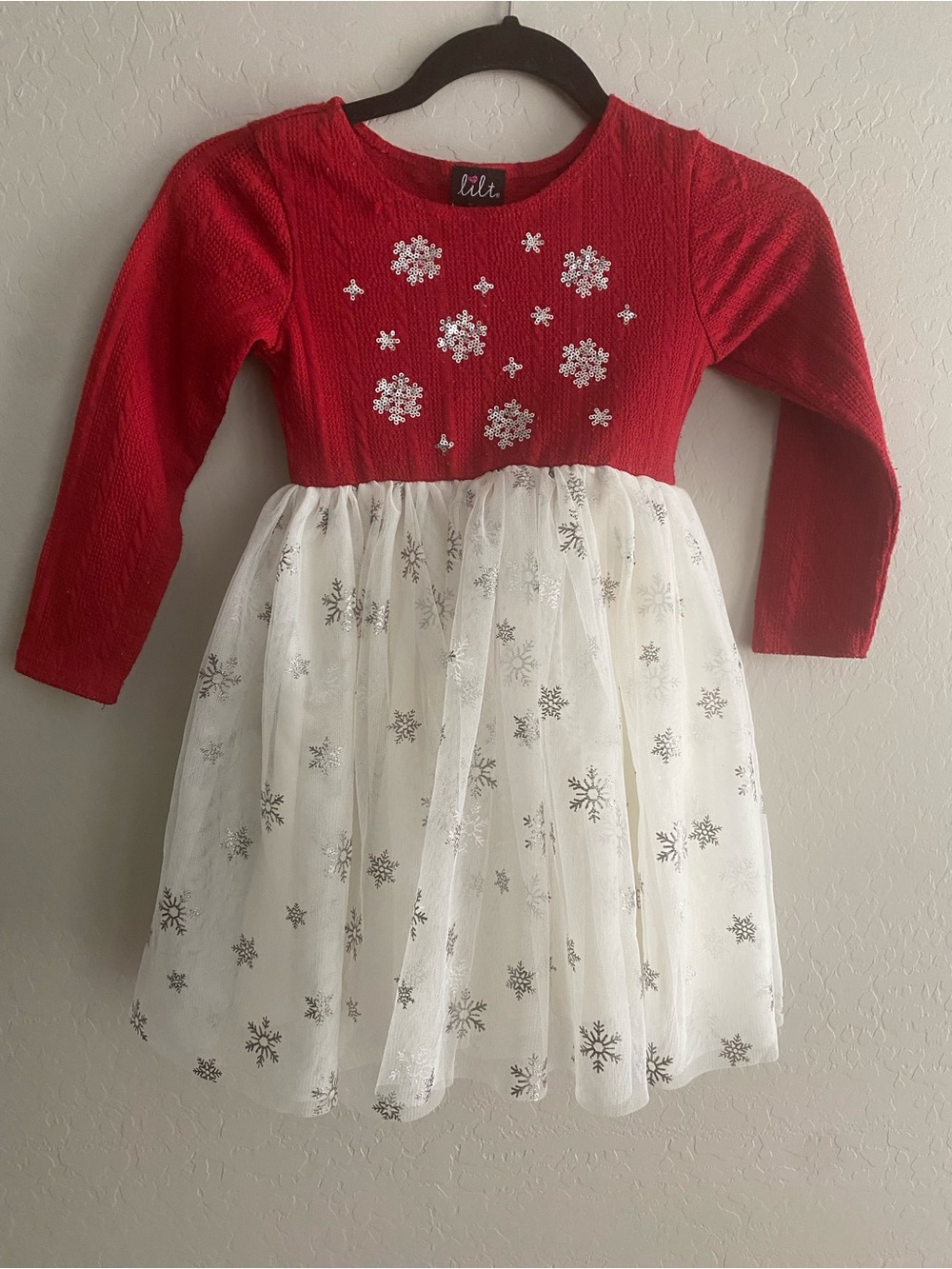 Lilt Girls Red White Sequin Snowflake Holiday Tulle Dress Size 6X